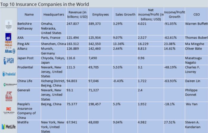 What are the top insurance companies in the us